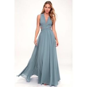 Lulu's Vivid Imagination Slate Blue Maxi Gown Cut Out Medium